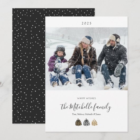 Elegant Pine Cones Photo Holiday Cards 招待状 (正面/裏面)