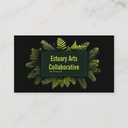 Elegant Pine Fern Evergreen Black Botanical 名刺 (正面)