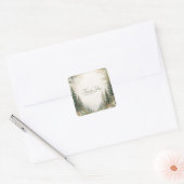 Elegant Pine Forest Mountain Watercolor Gold Frame スクエアシール (封筒)