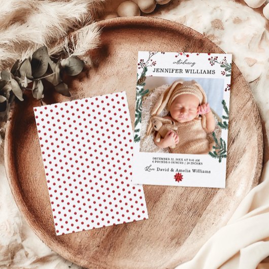 Elegant Pine Frame Baby Birth Announcement Card 案内状