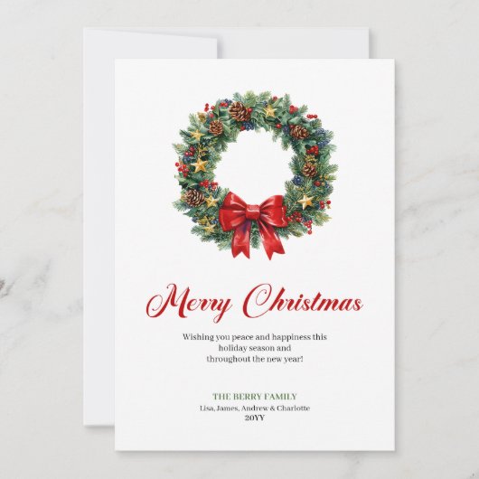 Elegant Pine Wreath Christmas Greeting Printable シーズンカード (正面)