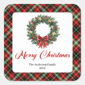 Elegant Pine Wreath Christmas Sticker Personalized スクエアシール (正面)