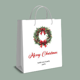 Elegant pine wreath gift bag for holiday season  ミディアムペーパーバッグ