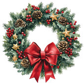 Elegant pine wreath gift bag red green gold tones ミディアムペーパーバッグ