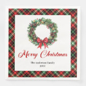 Elegant Pine Wreath Red Green Plaid Napkins (正面)