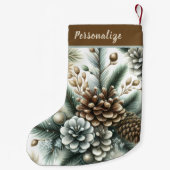 Elegant Pinecones Silver and Bronze Personalized スモールクリスマスストッキング (裏面)