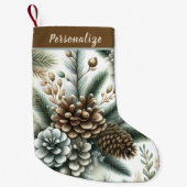 Elegant Pinecones Silver and Bronze Personalized スモールクリスマスストッキング (正面)