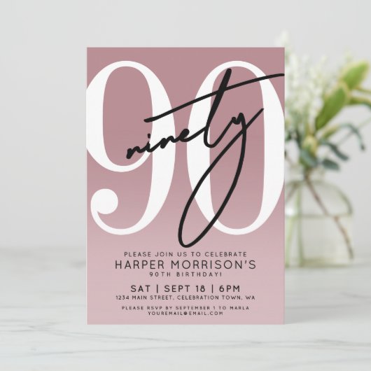 Elegant Pink 90th Birthday Party 招待状 (スタンド正面)