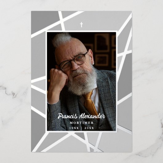 Elegant Pink Abstract Photo Memorial Funeral 箔招待状 (正面)