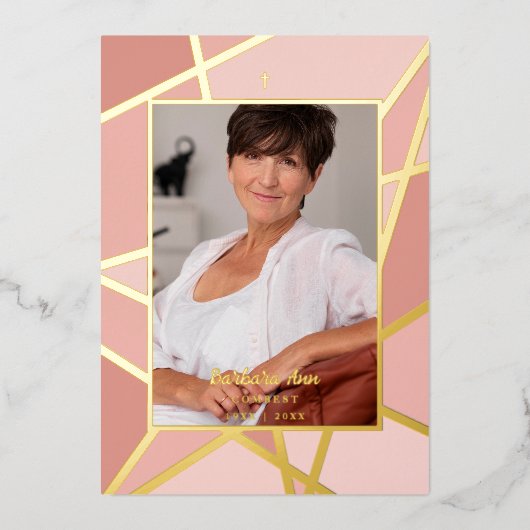 Elegant Pink Abstract Photo Memorial Funeral 箔招待状 (正面)
