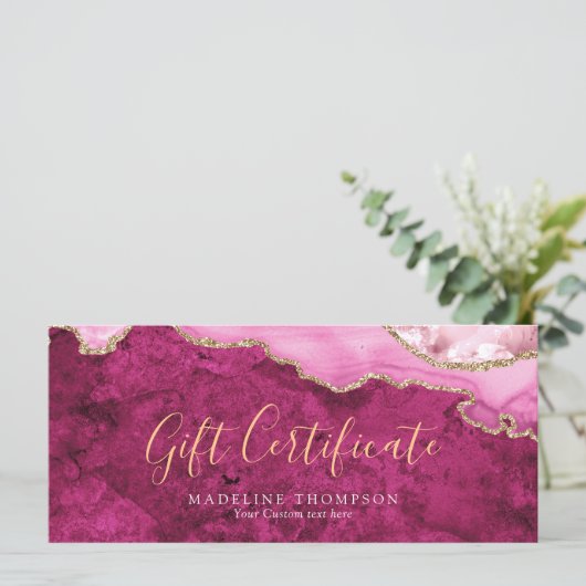 Elegant Pink Agate Gift Certificate Gift Card (スタンド正面)
