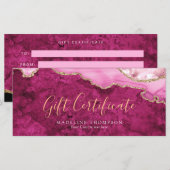 Elegant Pink Agate Gift Certificate Gift Card (正面/裏面)