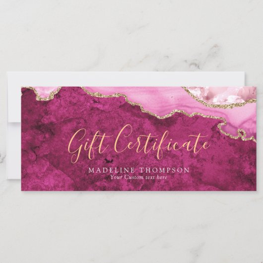 Elegant Pink Agate Gift Certificate Gift Card (正面)