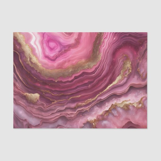 Elegant Pink Agate Marble Gold Glitter Geode 薄葉紙 (正面)