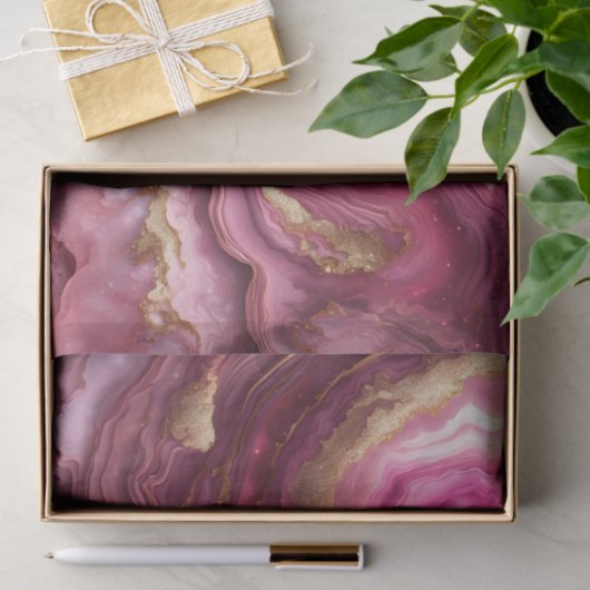 Elegant Pink Agate Marble Gold Glitter Geode 薄葉紙 (ギフト)