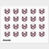 Elegant Pink and Black Butterfly with Heart Art ラウンドシール (シート)