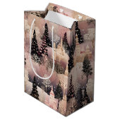 Elegant Pink and Black Christmas Village ミディアムペーパーバッグ (裏面アングル)