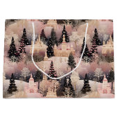 Elegant Pink and Black Christmas Village ラージペーパーバッグ (正面)