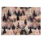 Elegant Pink and Black Christmas Village ラージペーパーバッグ (裏面)