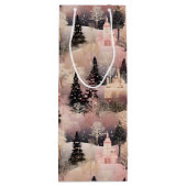 Elegant Pink and Black Christmas Village ワインギフトバッグ (裏面)