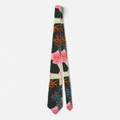 Elegant Pink and Black Floral Pattern Tie ネクタイ (正面)