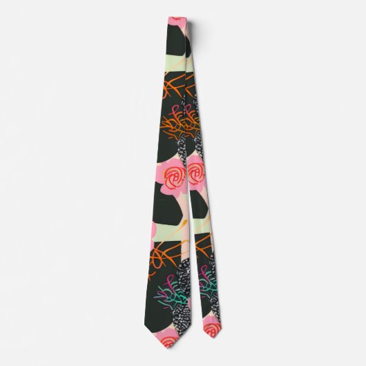 Elegant Pink and Black Floral Pattern Tie ネクタイ (正面)