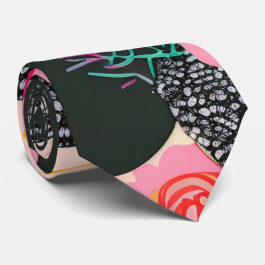 Elegant Pink and Black Floral Pattern Tie ネクタイ (ロール)