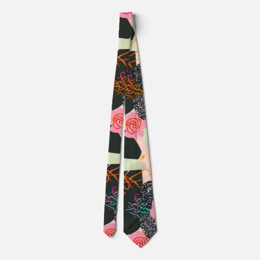 Elegant Pink and Black Floral Pattern Tie ネクタイ (裏面)