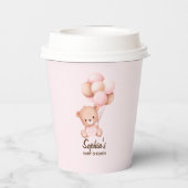 Elegant Pink and Brown Teddy Bear Baby Shower 紙コップ (裏面)