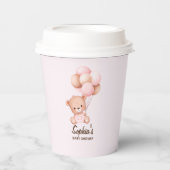 Elegant Pink and Brown Teddy Bear Baby Shower 紙コップ (正面)