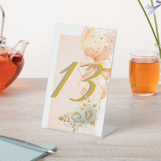 Elegant Pink and Gold Balloon Birthday Party Table 台座サイン (インサイチュ)