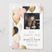 Elegant Pink and Gold Balloon Graduation Party  招待状 (正面)