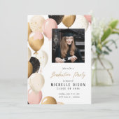 Elegant Pink and Gold Balloon Graduation Party  招待状 (スタンド正面)