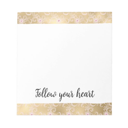 Elegant Pink and Gold Floral Lace ノートパッド (正面)