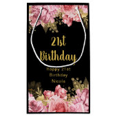 Elegant Pink and Gold Flowers Birthday スモールペーパーバッグ (裏面)