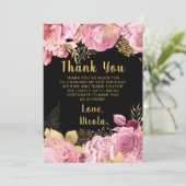 Elegant Pink and Gold Flowers Birthday Party サンキューカード (スタンド正面)