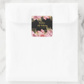 Elegant Pink and Gold Flowers Birthday Party スクエアシール (バッグ)