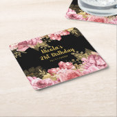 Elegant Pink and Gold Flowers Birthday Party  スクエアペーパーコースター (アングル)