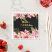 Elegant Pink and Gold Flowers Birthday Party スタンダードカクテルナプキン (インサイチュ)