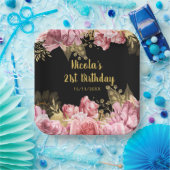 Elegant Pink and Gold Flowers Birthday Party ペーパープレート (パーティー)