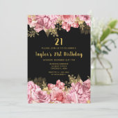 Elegant Pink and Gold Flowers Birthday Party 招待状 (スタンド正面)