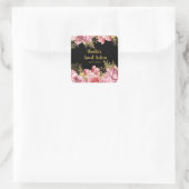 Elegant Pink and Gold Flowers Sweet Sixteen スクエアシール (バッグ)