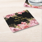 Elegant Pink and Gold Flowers Sweet Sixteen  スクエアペーパーコースター (アングル)