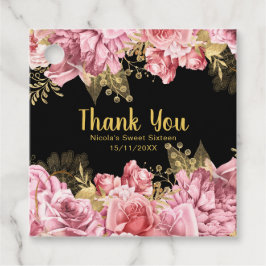 Elegant Pink and Gold Flowers Sweet Sixteen  フェイバータグ