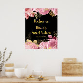 Elegant Pink and Gold Flowers Sweet Sixteen  ポスター (キッチン)