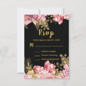 Elegant Pink and Gold Flowers Sweet Sixteen 出欠カード (正面)