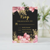 Elegant Pink and Gold Flowers Sweet Sixteen 出欠カード (スタンド正面)