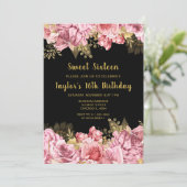 Elegant Pink and Gold Flowers Sweet Sixteen 招待状 (スタンド正面)