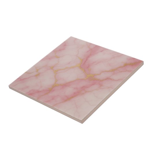 Elegant Pink and Gold Marble Pattern Ceramic Tile タイル (側面)
