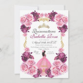 Elegant Pink and Gold Spanish Quinceanera XV Años 招待状 (正面)
